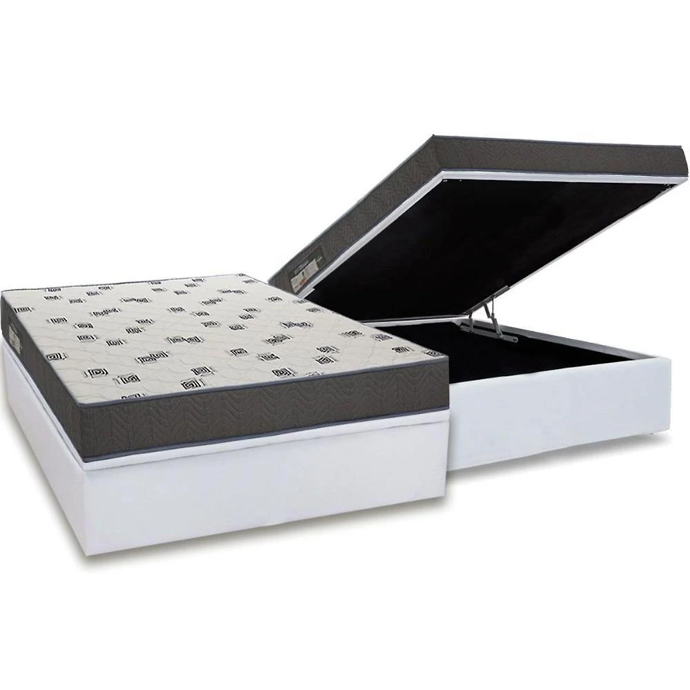 Cama Box Baú Casal: Colchão Espuma D33 Ortobom Light Saúde + Base Crc Courano White (138x188)