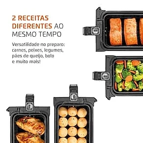 Fritadeira Elétrica Sem Óleo Air Fryer Mondial AFD-01-BI 8L Digital com Cesto Duplo– Preta/Inox 110V