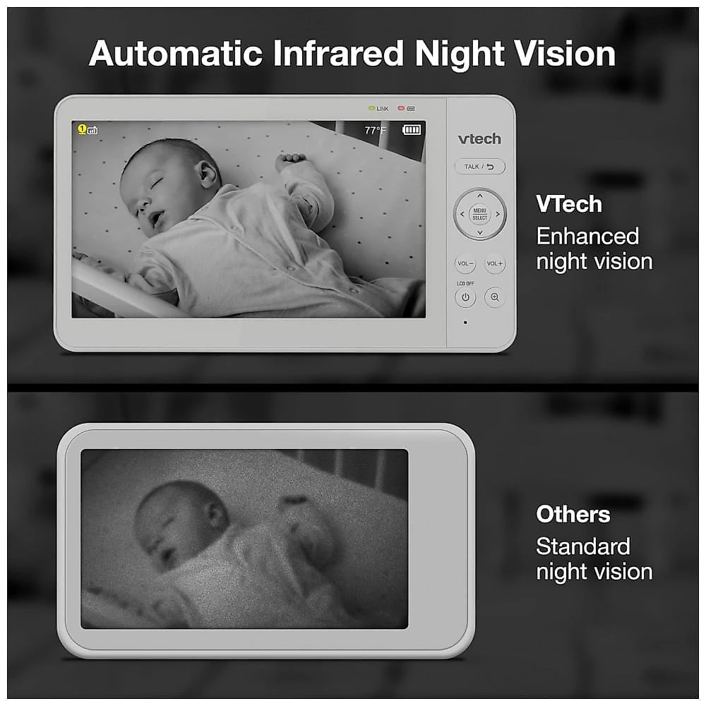 Babá Eletrônica em Vídeo VTech com Tela LCD Colorida de 17 cm, Portátil, Bateria de Longa Duração, Qualidade de Áudio e Vídeo Nítida