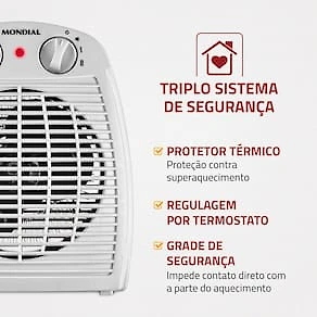 Miniatura Aquecedor de Ambiente Mondial A-08 com Controle de Temperatura - Cinza 110V