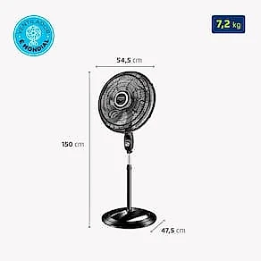 Ventilador de Coluna Mondial VTX-50C-8P 50cm 150W Turbo 8 Pás Silencioso Preto 110V