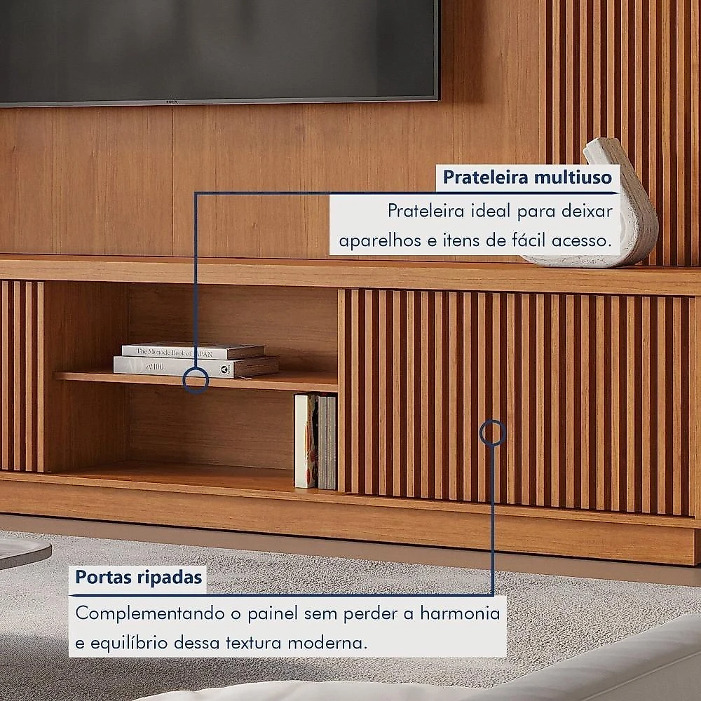 Estante Ripado Home para Tv de Ate 75 Polegadas 2 Portas 100% Mdf 220cm Valencia New Estante Home para Tv de Ate 75 Polegadas 2 Portas 100% Mdf 220cm Valencia New Naturalle