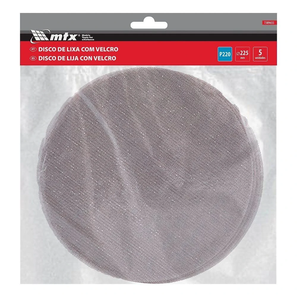 Disco de Lixa Telado com Velcro Grão 220 225mm Kit 5 Peças para Parede e Teto Vermelho MTX