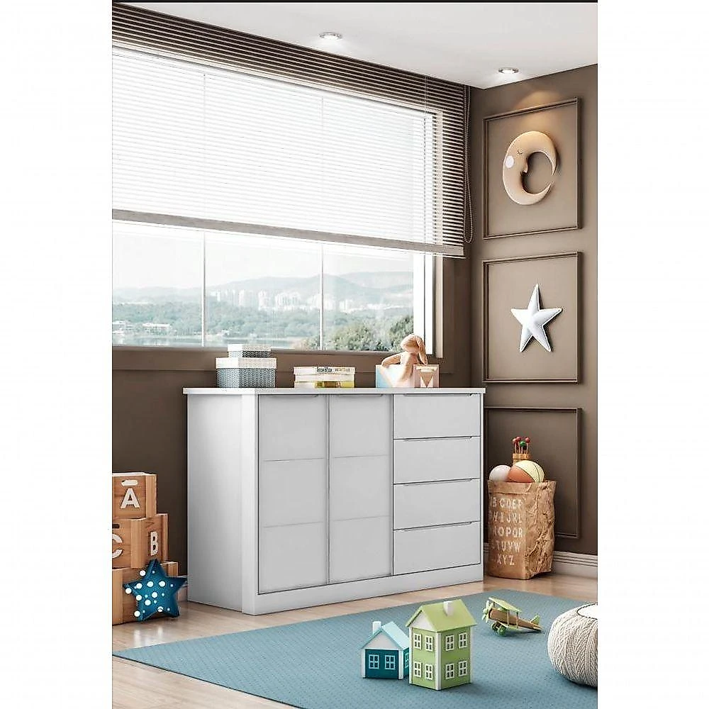 Jogo de Quarto Pérola com Guarda Roupa + Cômoda em MDF 70CM Branco Phoenix Baby