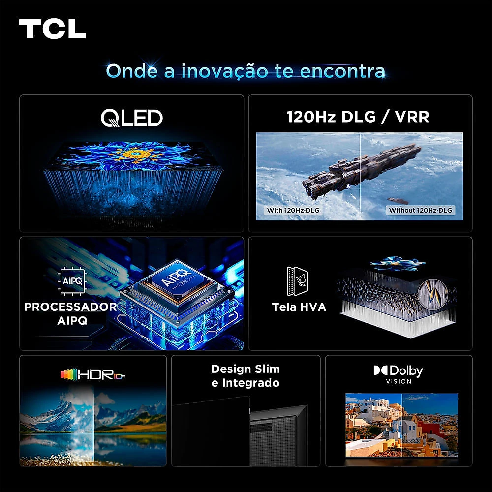 Smart TV 4K TCL Advanced QLED 65” Polegadas com Processador AIPQ, Dolby Vision, 120 Hz, HDR10+ e Wi-Fi - 65P7L Bivolt