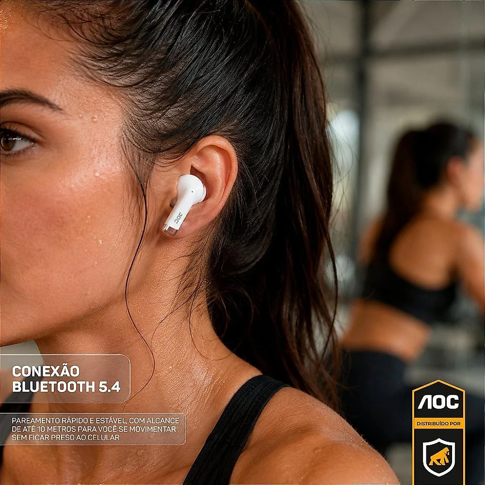 Fone de Ouvido Bluetooth Earbuds Pro V5.4 com Estojo de Recarga e Baixa Latência - Branco - AOC