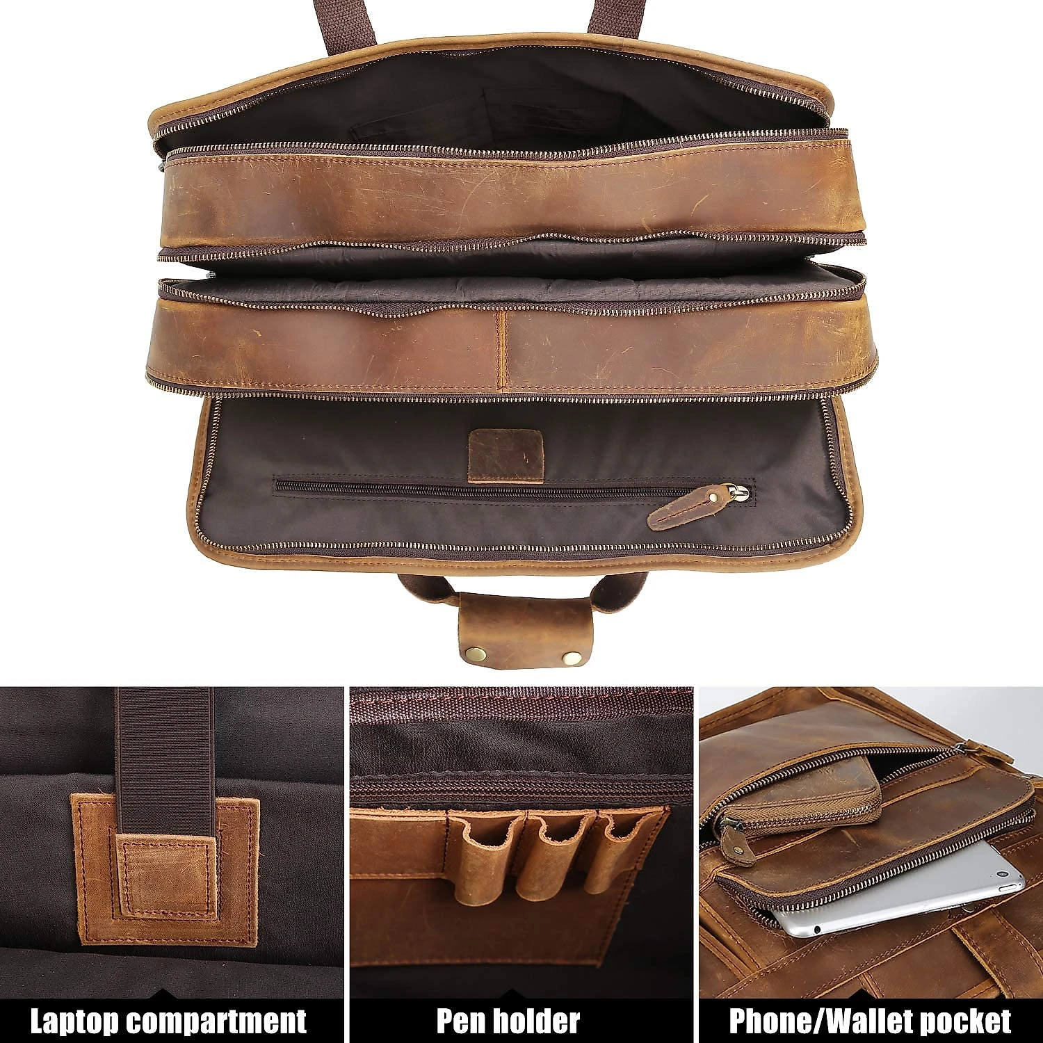 ORIGINAL POLARE 1405 BolsaMaleta de Couro Genuíno Masculina para Laptop 43 cm Marrom
