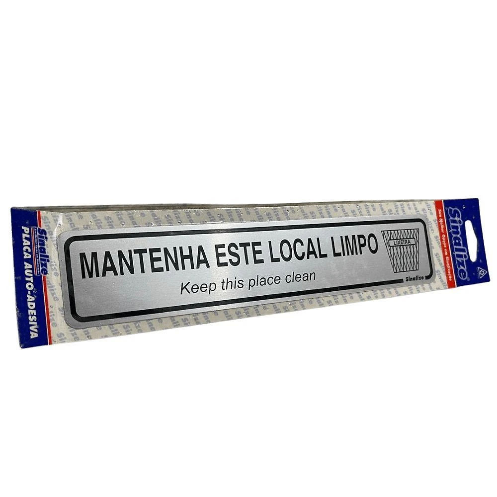 Placa de Sinalização Mantenha Local Limpo 5x25cm Auto-Adesivo Sinalize