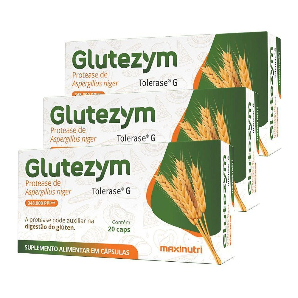 Kit 3 Glutezym Auxilia Digestão Do Glúten Maxinutri 20 Caps
