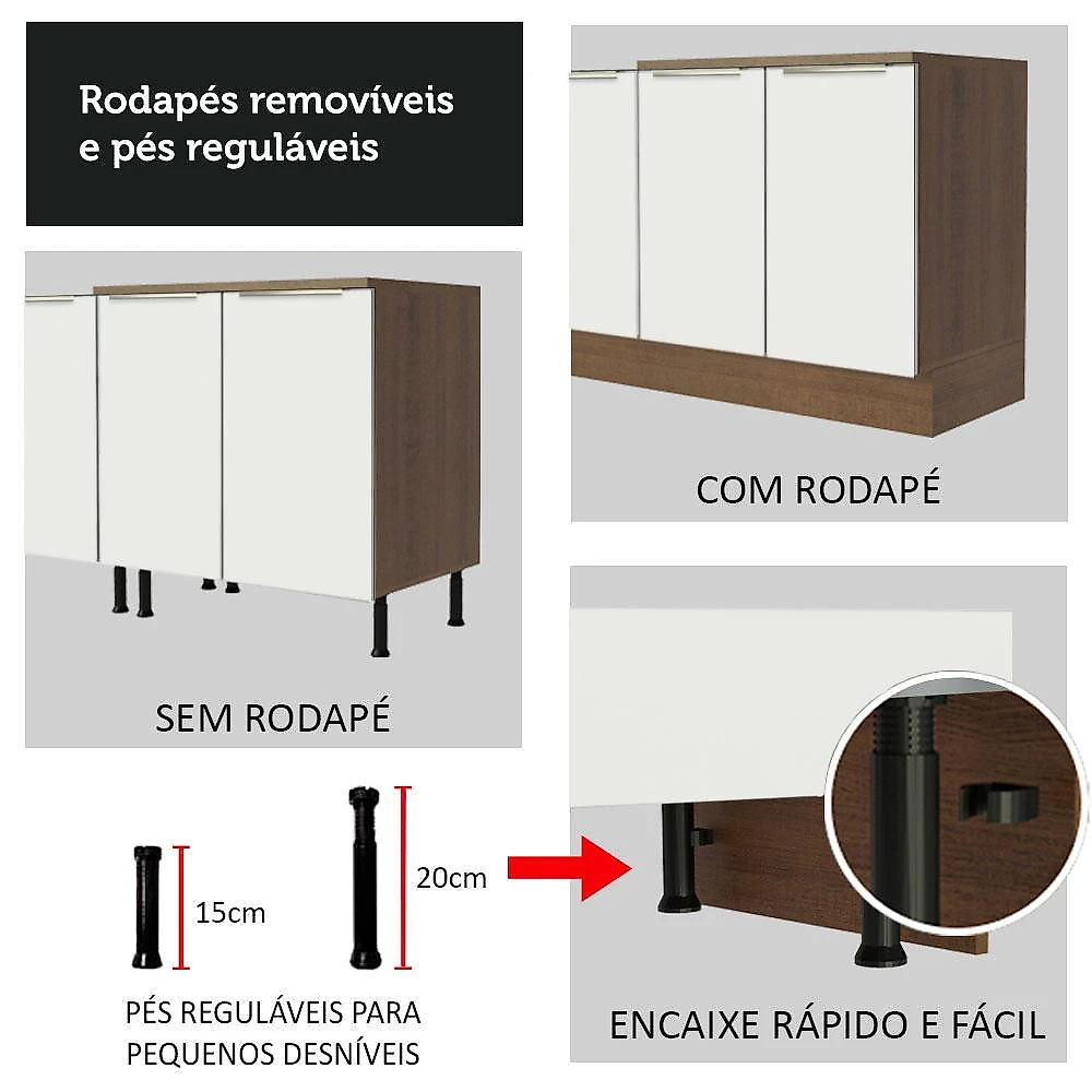 Cozinha Completa Madesa Lux 260005 com Armário e Balcão - Rustic/Branco Veludo Rustic/Branco Veludo