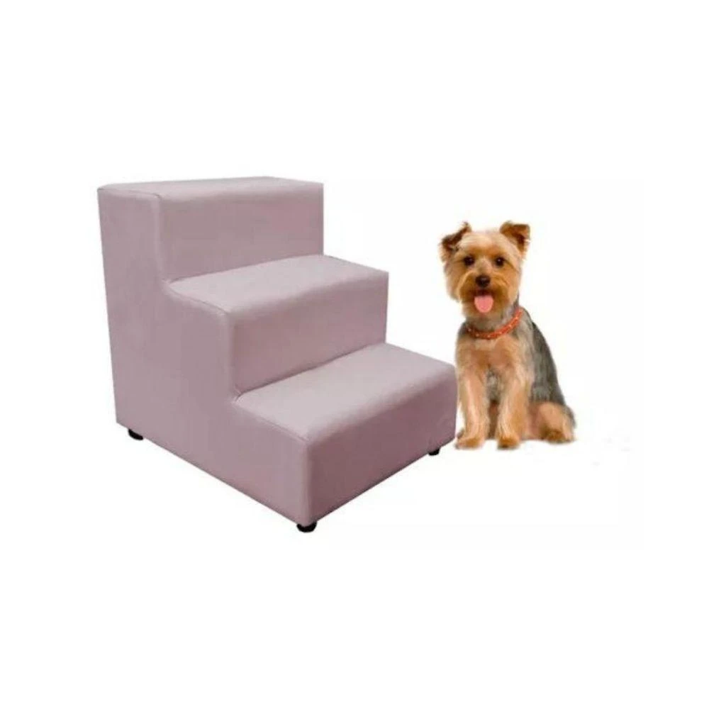 Escada Escadinha Pet Cachorro 3 Degraus Rampa Suede Dog Cor:rosê