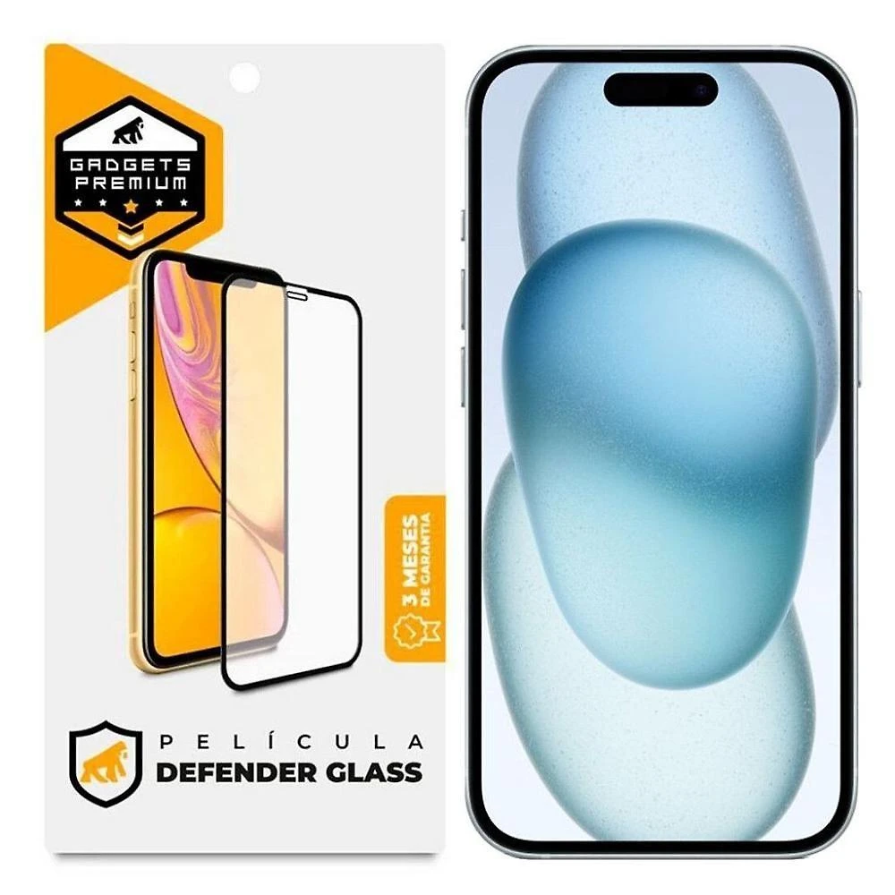Película Gshield Defender Glass para Iphone 15 com Vidro Temperado Duplo Preto 1 Unidade