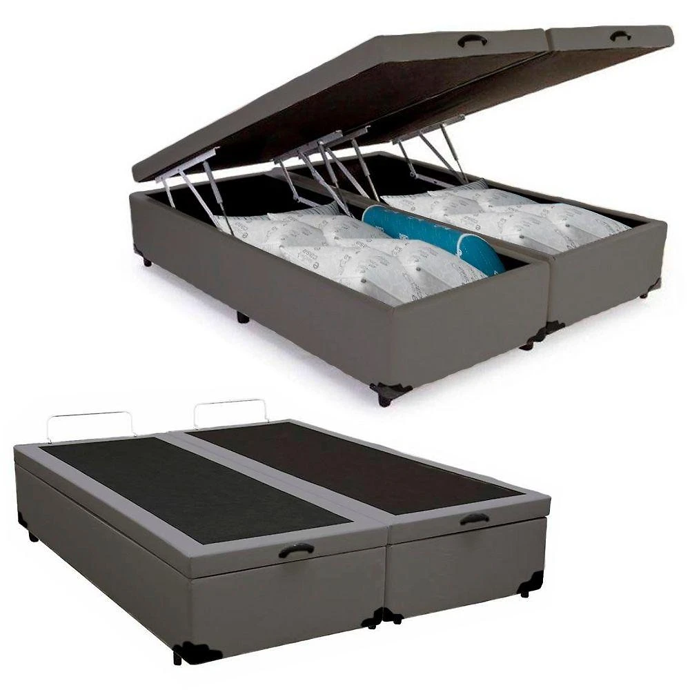 Cama Box Baú King Bipartido Sintético Sereneprime Cinza 192x203x44