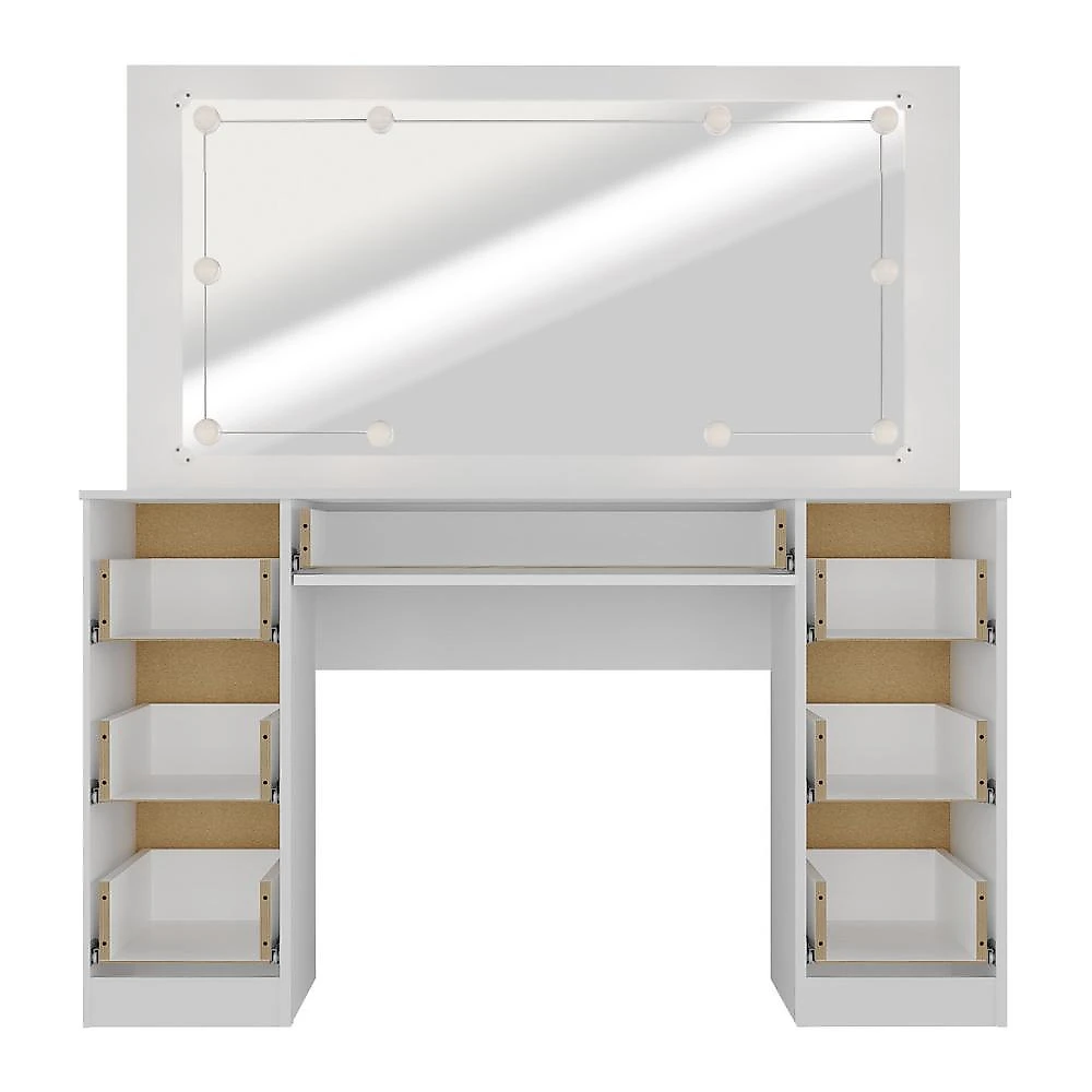 Penteadeira Camarim com Espelho e LED 7 Gavetas Flex Isis Multimóveis MP6098 Branco/Madeirado