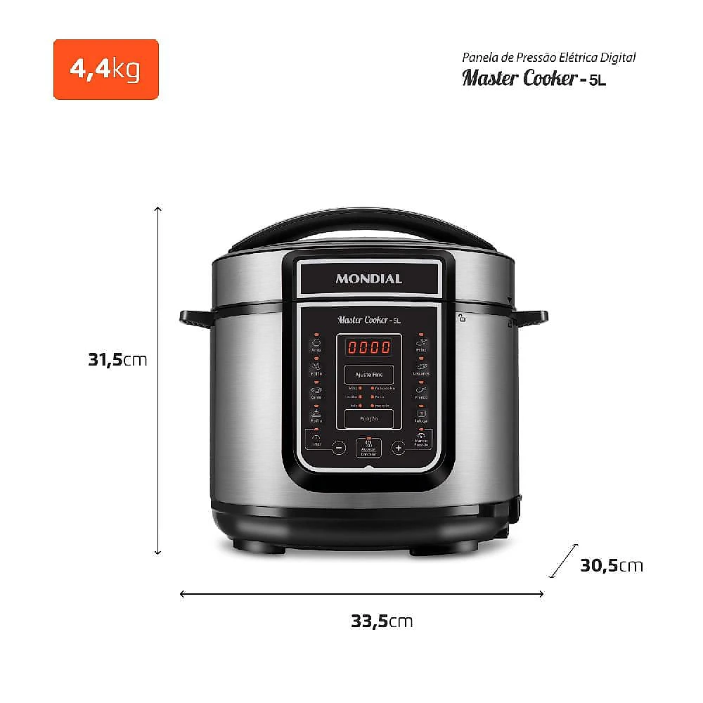 Panela de Pressão Elétrica 5 Litros Mondial Master Cooker PE38 Preta com Prata 127V 127V