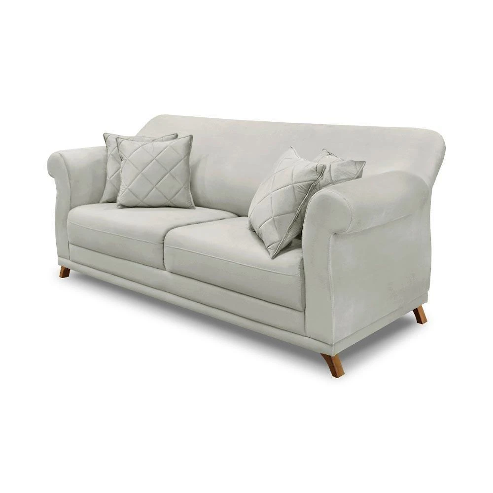 Sofá Armstrong Veludo Prata G63 3 Lugares 200cm Decorativo com Almofadas Gran Belo