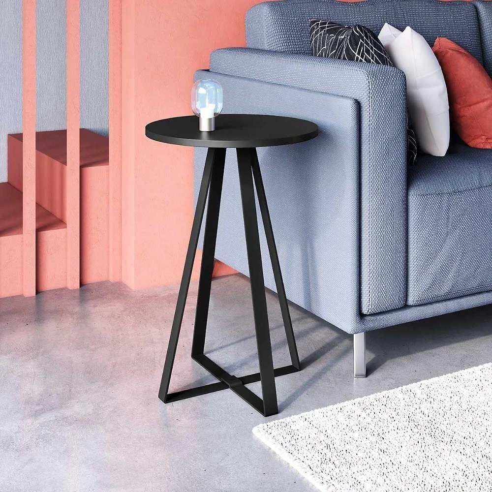 Mesa Lateral de Apoio Industrial Quadrada MDP Estrutura Aço 40CM Preto