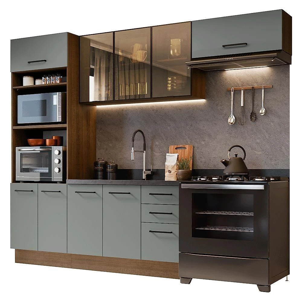 Cozinha Completa Agata 9 Portas 3 Gavetas MDP 270CM Cinza Madesa