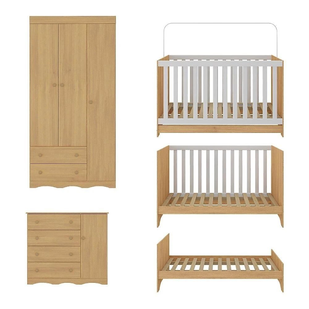 Quarto De Bebê Completo Com Berço Americano 3 Em 1 Realeza Multimóveis MP4591 Madeirado