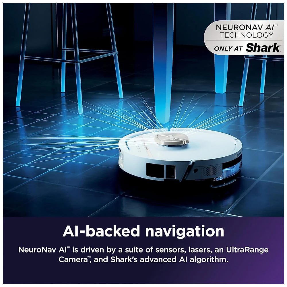 Robô Aspirador e Passa Pano Shark PowerDetect UV Reveal 2 em 1 Branco com IA NeuroNav e Detecção UV 120V