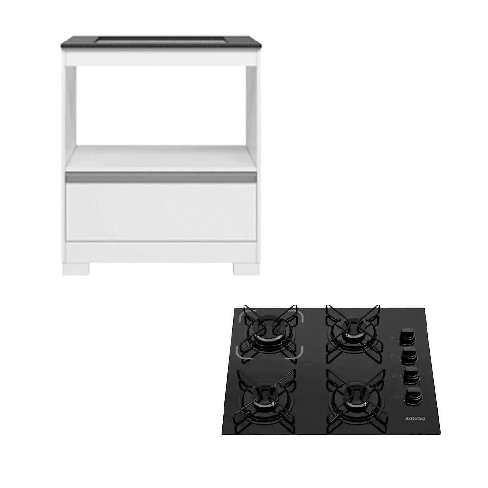 Kit Balcão para Cooktop a Gás Itatiaia Essencial 4 Bocas Vidro Temperado Preto Bivolt