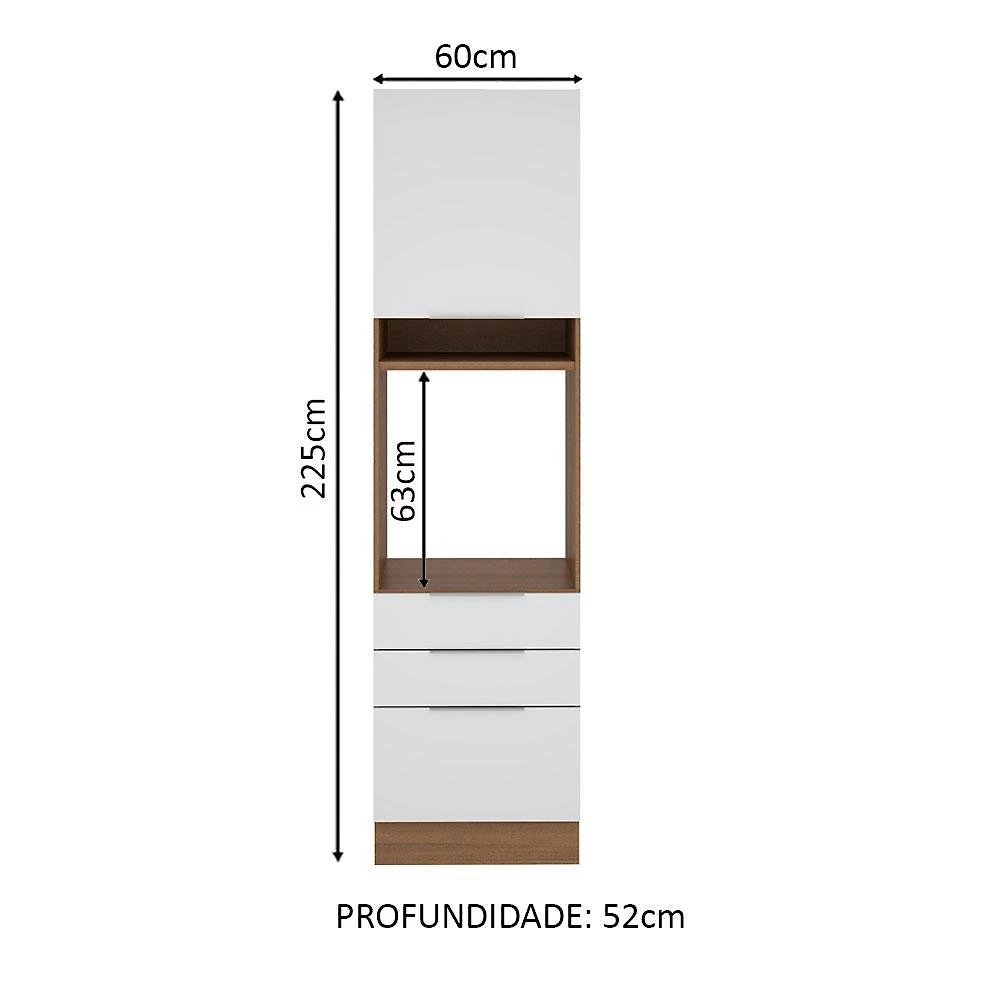 Torre quente madesa stella 60 cm 1 porta 3 gavetas - rustic/branco