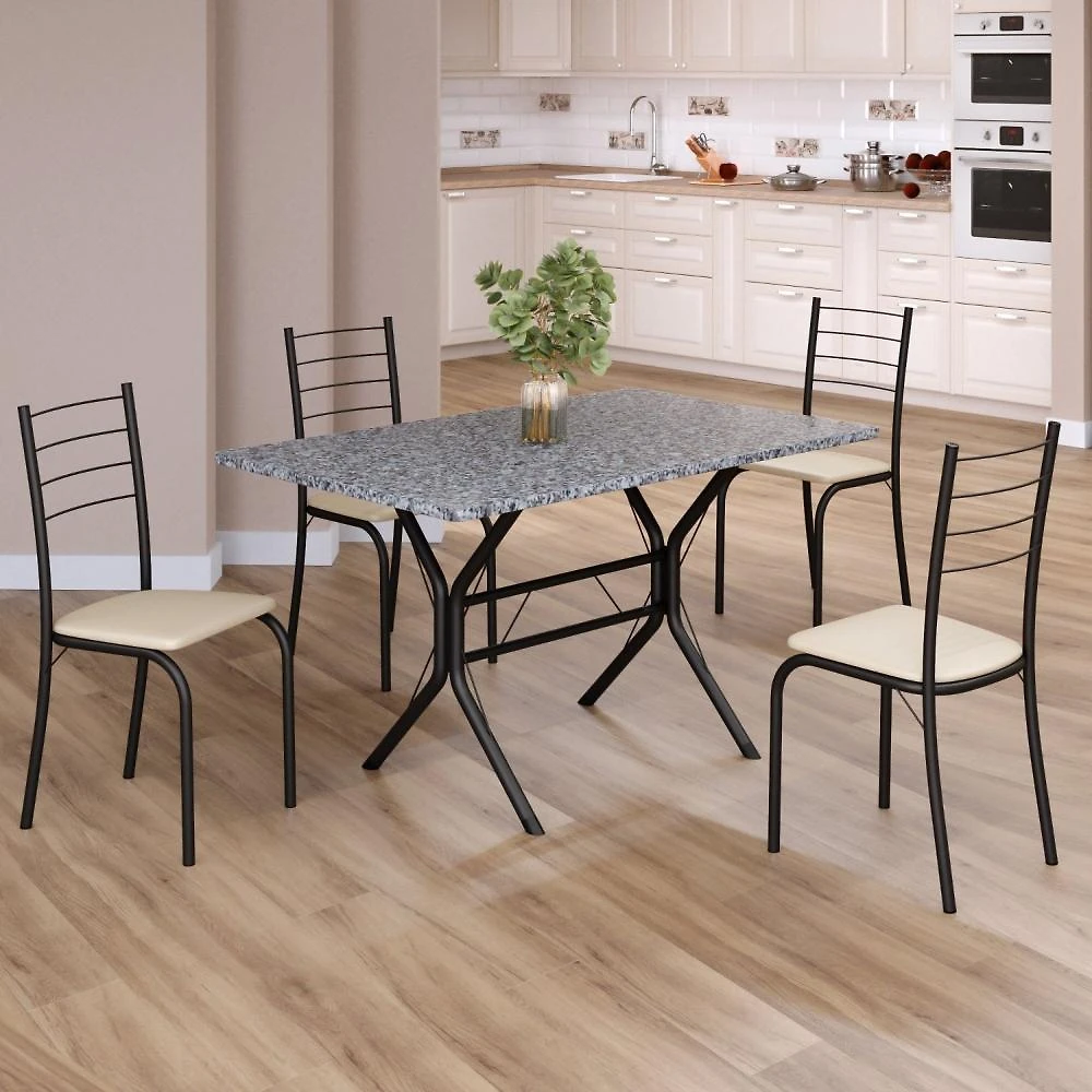 Conjunto Sala de Jantar Mesa Retangular 100x60cm Tampo Granito Ocre 4 Cadeiras Rio