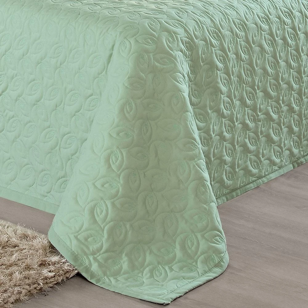 Kit cobre leito colcha desirée queen bordado micropercal 200 fios 3 peças - verde