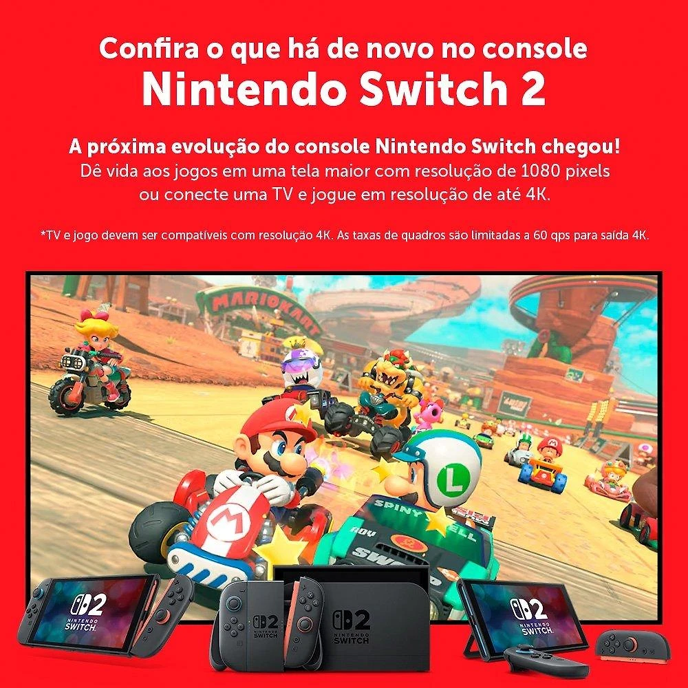 Miniatura Console Nintendo Switch 2, 256GB, Preto, Azul e Vermelho