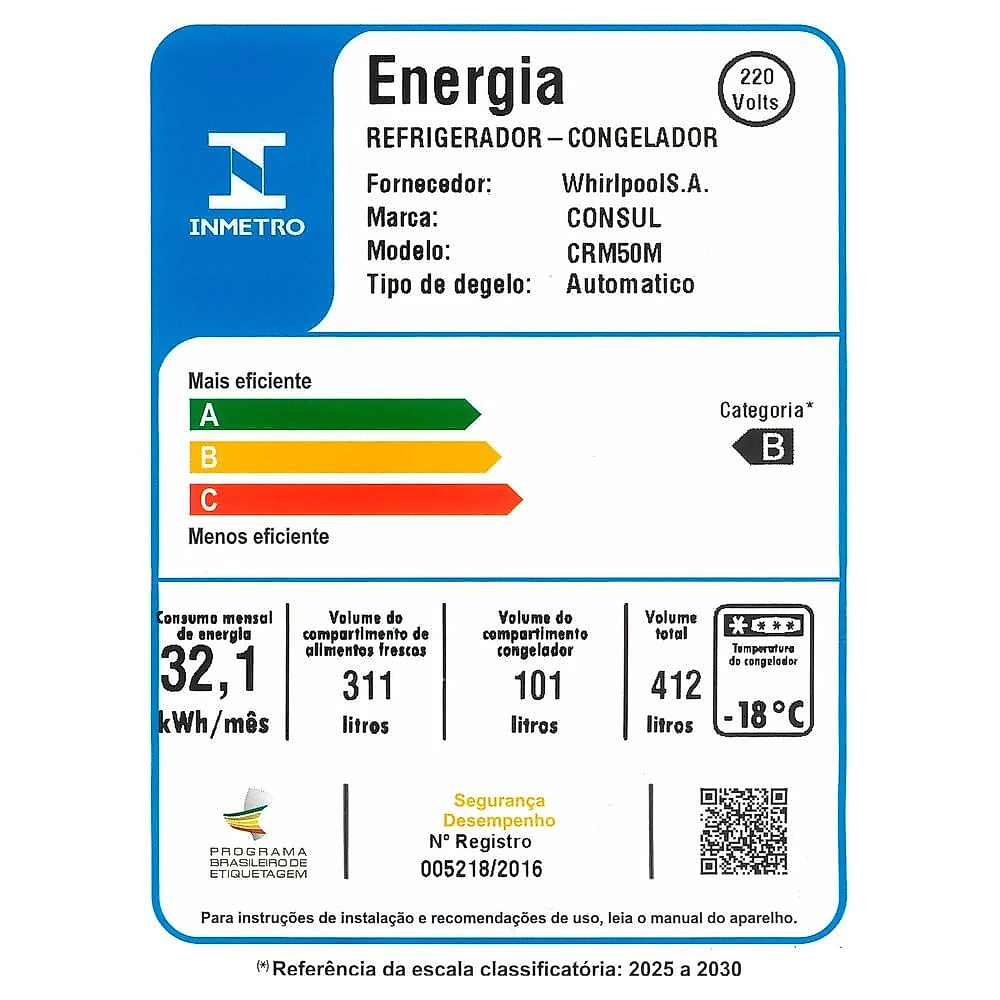 Geladeira CRM50MB 412 Litros Frost Free Duplex Consul Branco - 110V