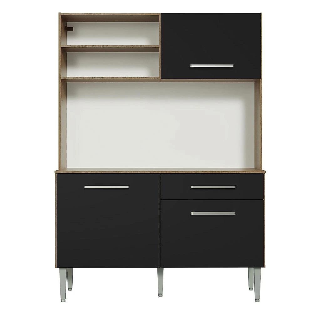 Armário de cozinha compacta 120cm rustic/preto life madesa
