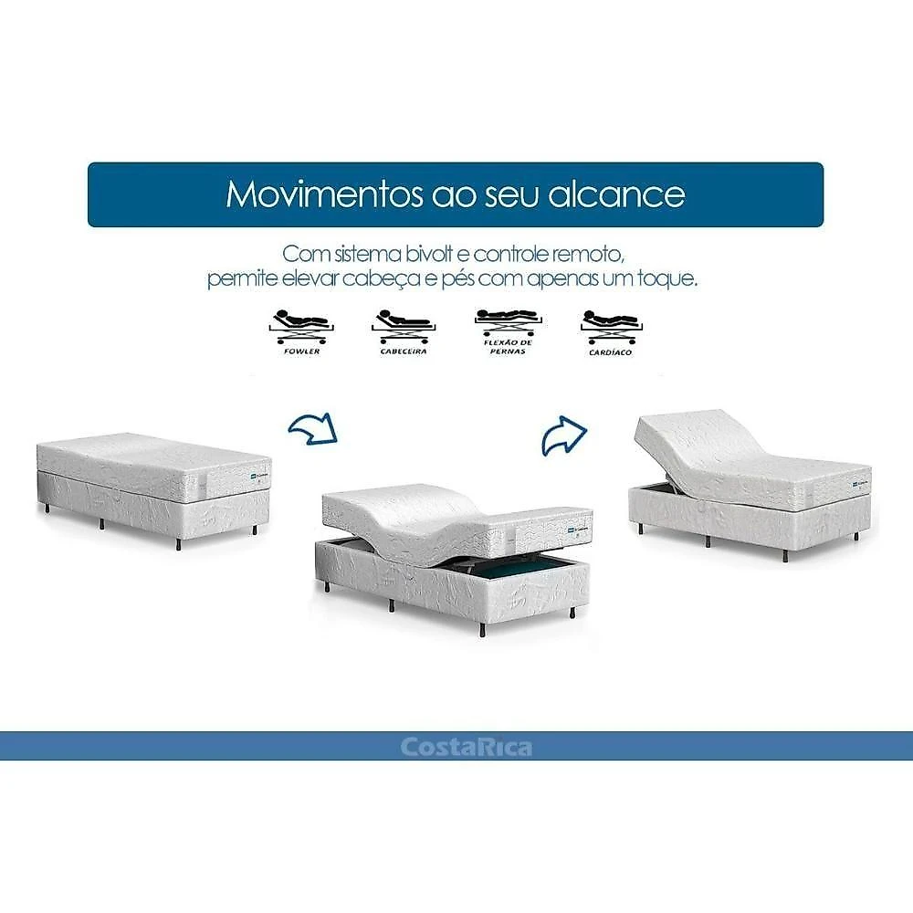 Cama Articulada Motorizada Solteiro com Colchão Cavalcante Twin Bivolt Branco Probel