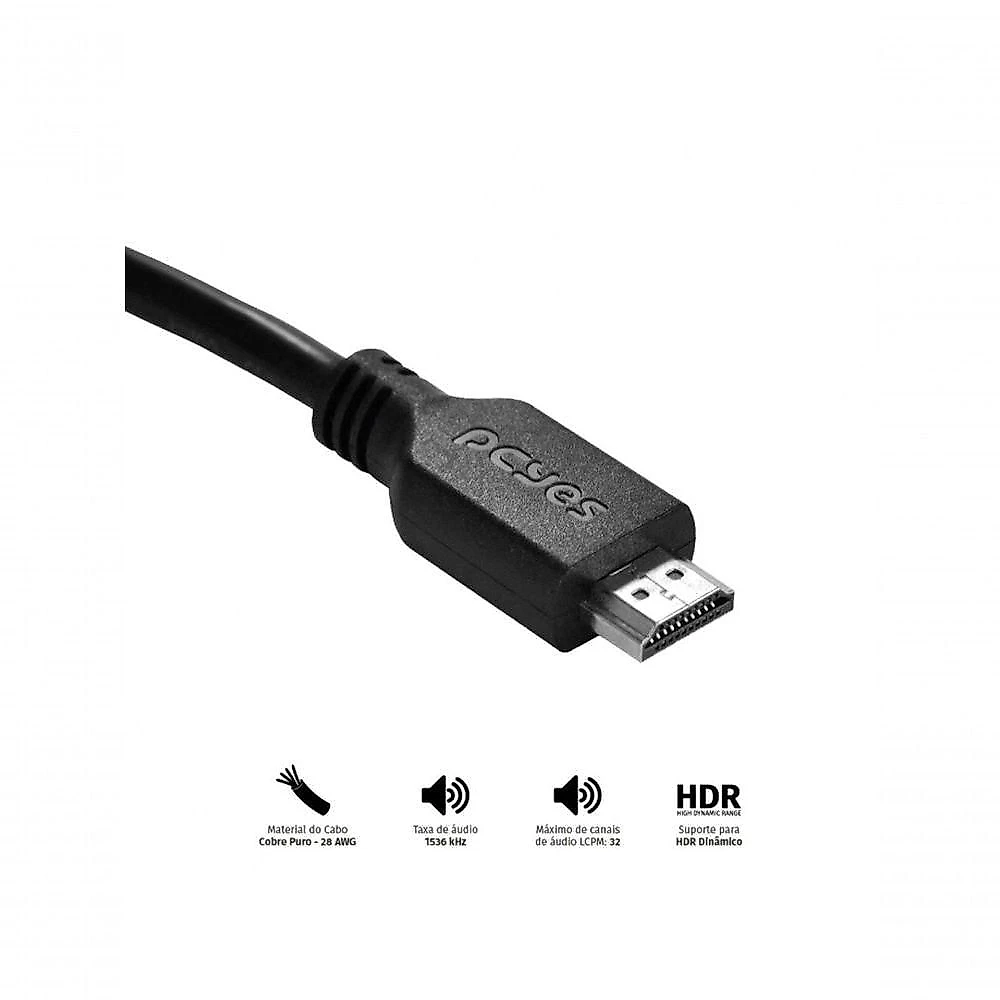 Cabo HDMI Ultra 2.1 PHM21-1 8K com Largura de Banda 48GBIT-S 1M Pcyes