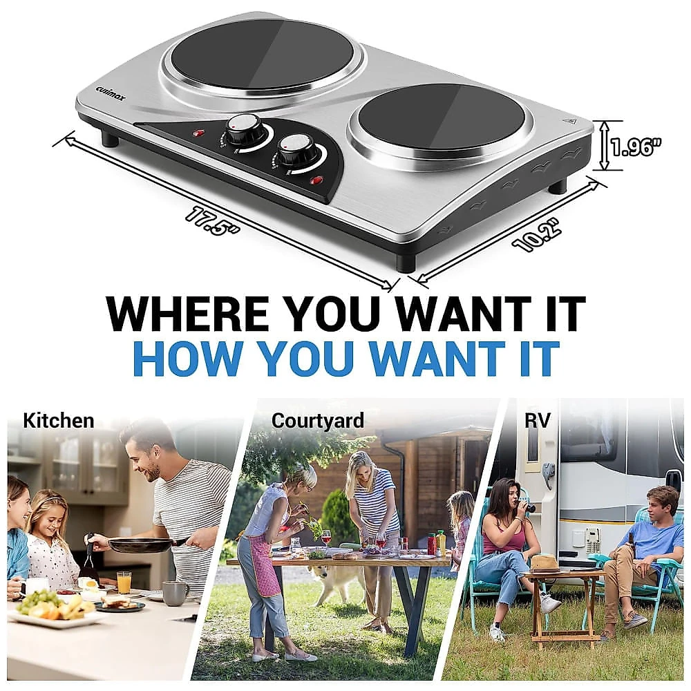 Cooktop Eltrico de Infravermelho Porttil com Queimador Duplo e Aquecimento em Segundos, 110V 1800W, CUSIMAX ES3206C, Prata 110v