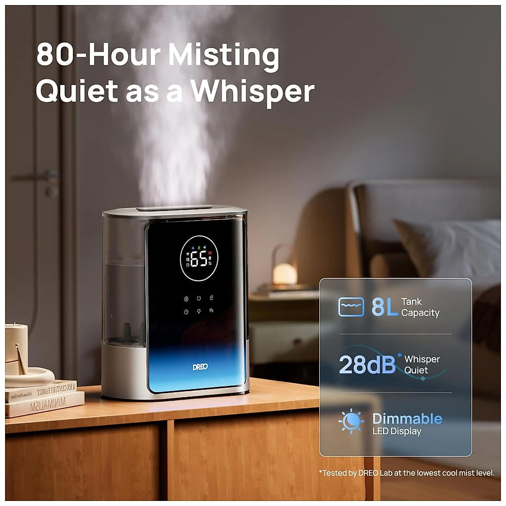 Umidificador Inteligente Dreo 8L HM717S Prata Vapor Quente e Frio 110-120V