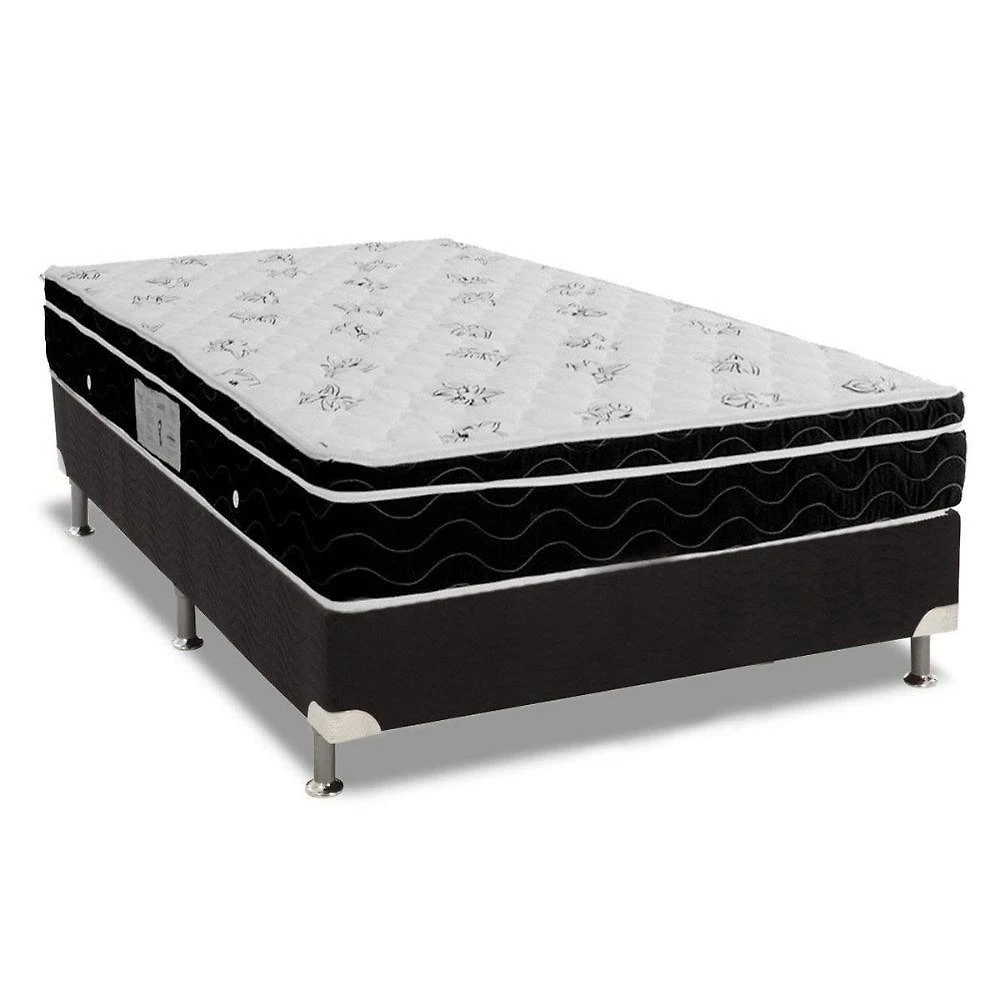 Cama Box Casal Molas Nanolastic Physical Euro Pillow Ensacadas Preto Ortobom