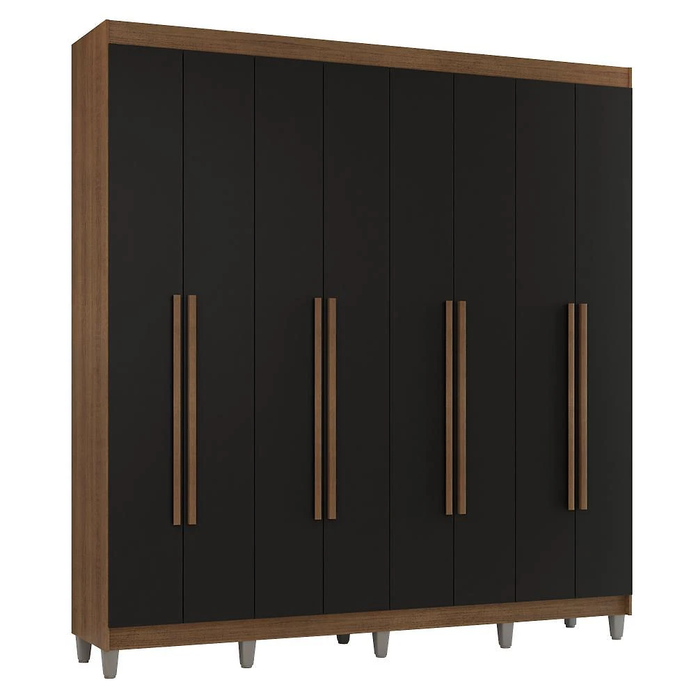 Guarda-roupa casal com pés 8 portas batentes rustic/preto/rustic venus madesa