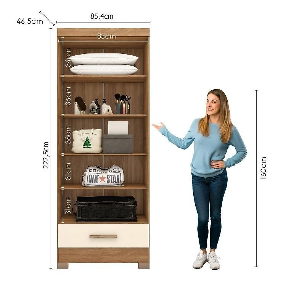 Quarto de Casal Completo 5 Peças 6 Portas 4 Gavetas com Maleiro Smart Plus Cinamomo/Off White