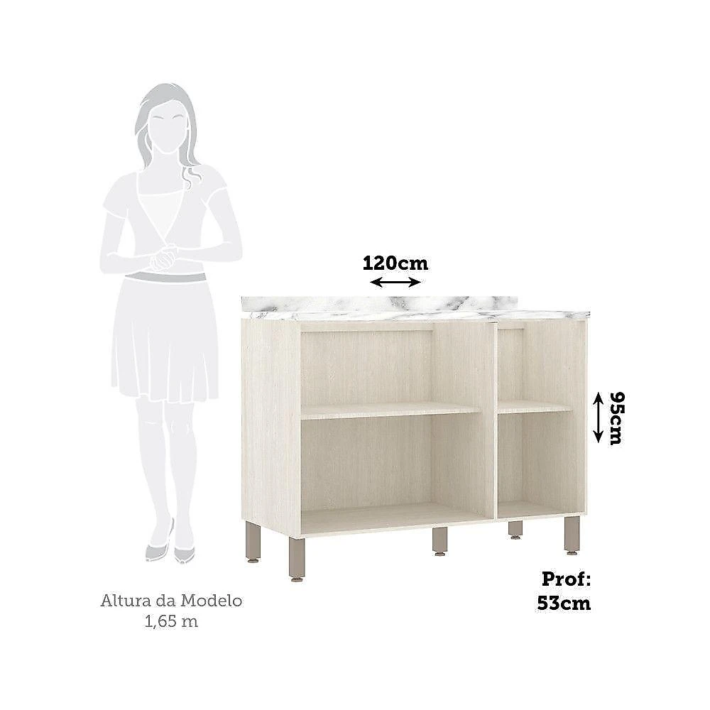 Balcão de Pia Linea 3 Portas 2 Prateleiras MDF 120CM Café Luciane Móveis