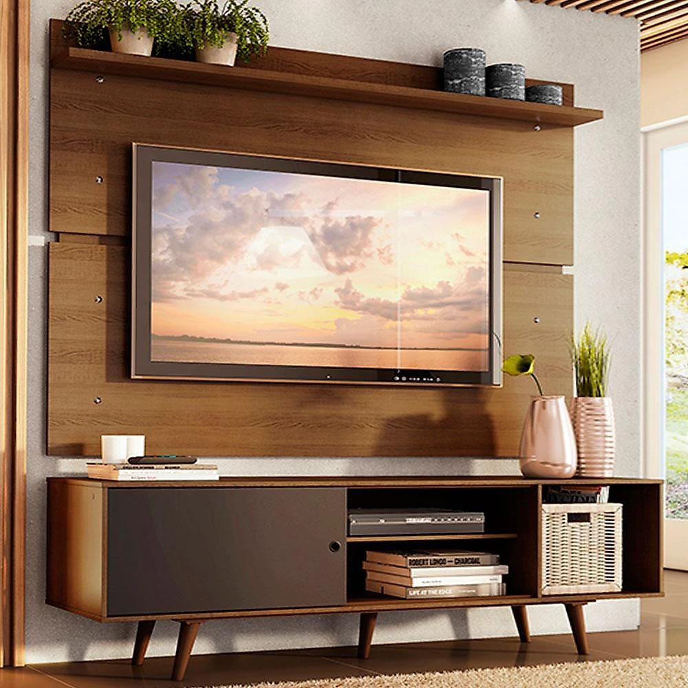 Rack madesa dubai e painel para tv até 65 polegadas com pés - rustic/preto 7k5z rustic/preto/rustic