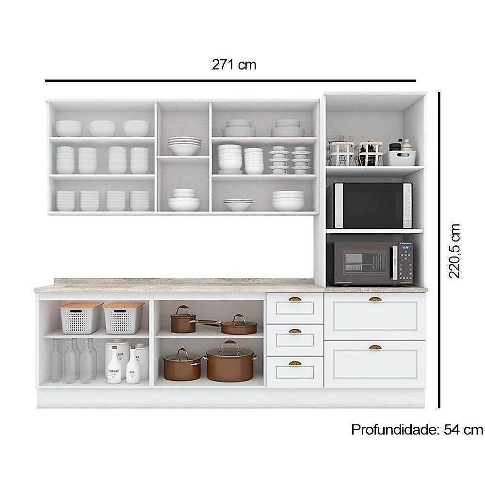 Cozinha Completa 7 Peças Americana 2 Aéreos 2 Balcões 1 Paneleiro 2 Complementos C5p49 Branco