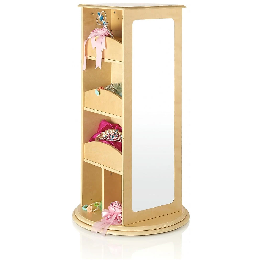 Armário infantil giratório para fantasias Guidecraft Rotating Dress Up Storage Natural com prateleiras, cabideiro e espelhos