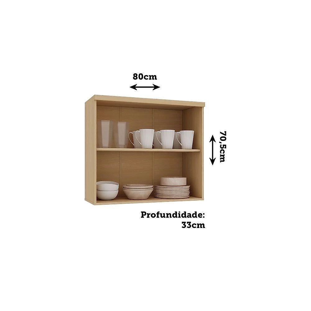 Armário Aéreo Brise 80CM 2 Portas MDP de Bater Off White Luciane Móveis