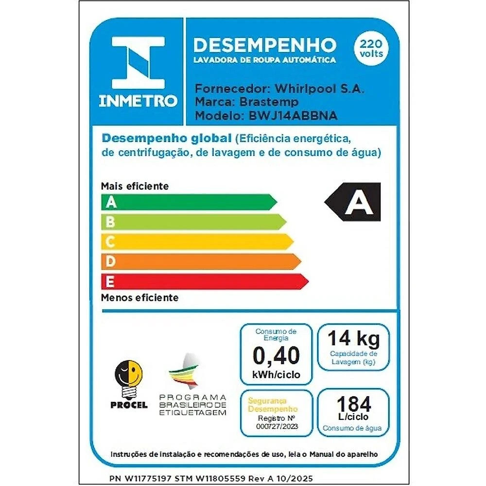 Máquina de Lavar Roupas Brastemp BWJ14AB 14 Kg, Branca - 220V 220 Volts