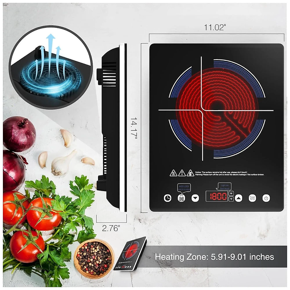 Cooktop Eltrico Porttil de Induo com 9 Nveis de Potncia, Trava para Crianas, Temporizador e Proteo Contra Superaquecimento, 110V 1800W, GIHETKUT, 110v