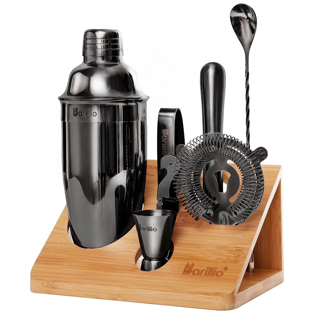 Kit Bn Profissional 7 Peças em Aço Inoxidável com Suporte de Bambu, BARILLIO, Preto