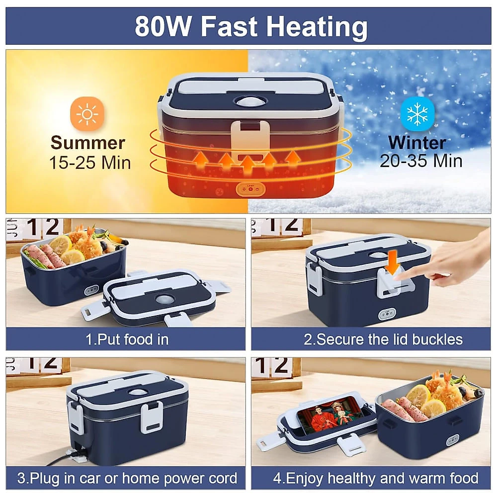 Marmita Elétrica Portátil 1,8L com Acessórios e 2 Fontes de Alimentação 12V ou 110V, 80W, COZYEXPERT, Azul Royal e Bran... 110v