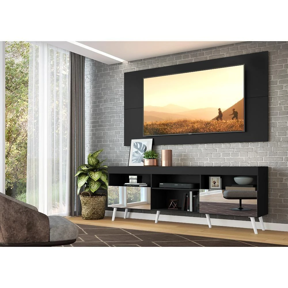 Miniatura Rack com Painel TV até 65" Espelho e Pés Retrô Multimóveis