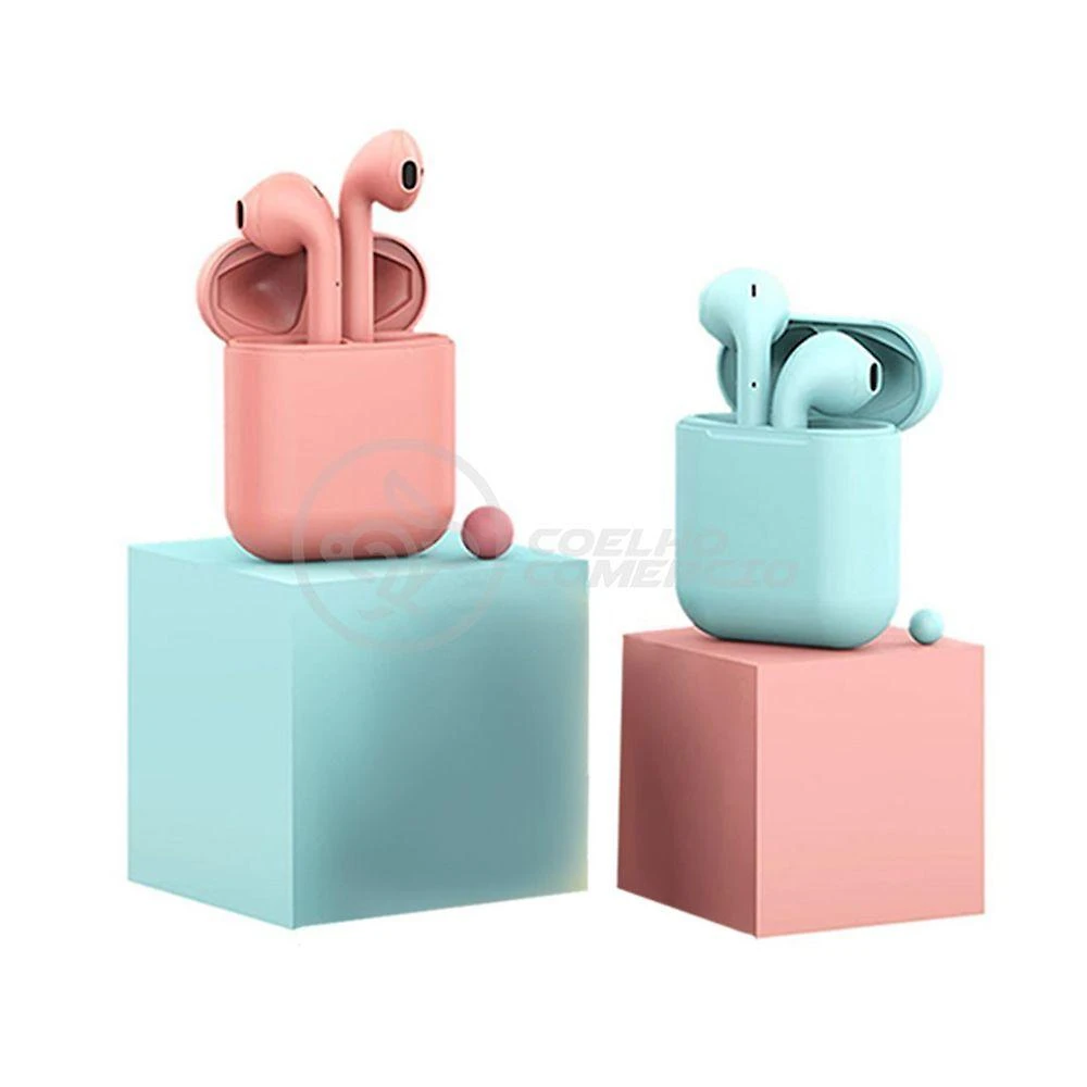 Kit Fone de Ouvido sem Fio Smart Bracelet Inpods I12 TWS Macaron com Som Estéreo Bluetooth V5.0