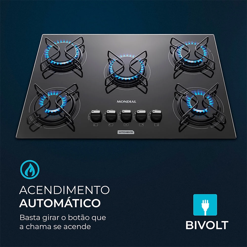 Miniatura Cooktop a Gás 5 Bocas Mondial CTG-02 COOKTOP A GÁS-BIV-PRETO/PRATA